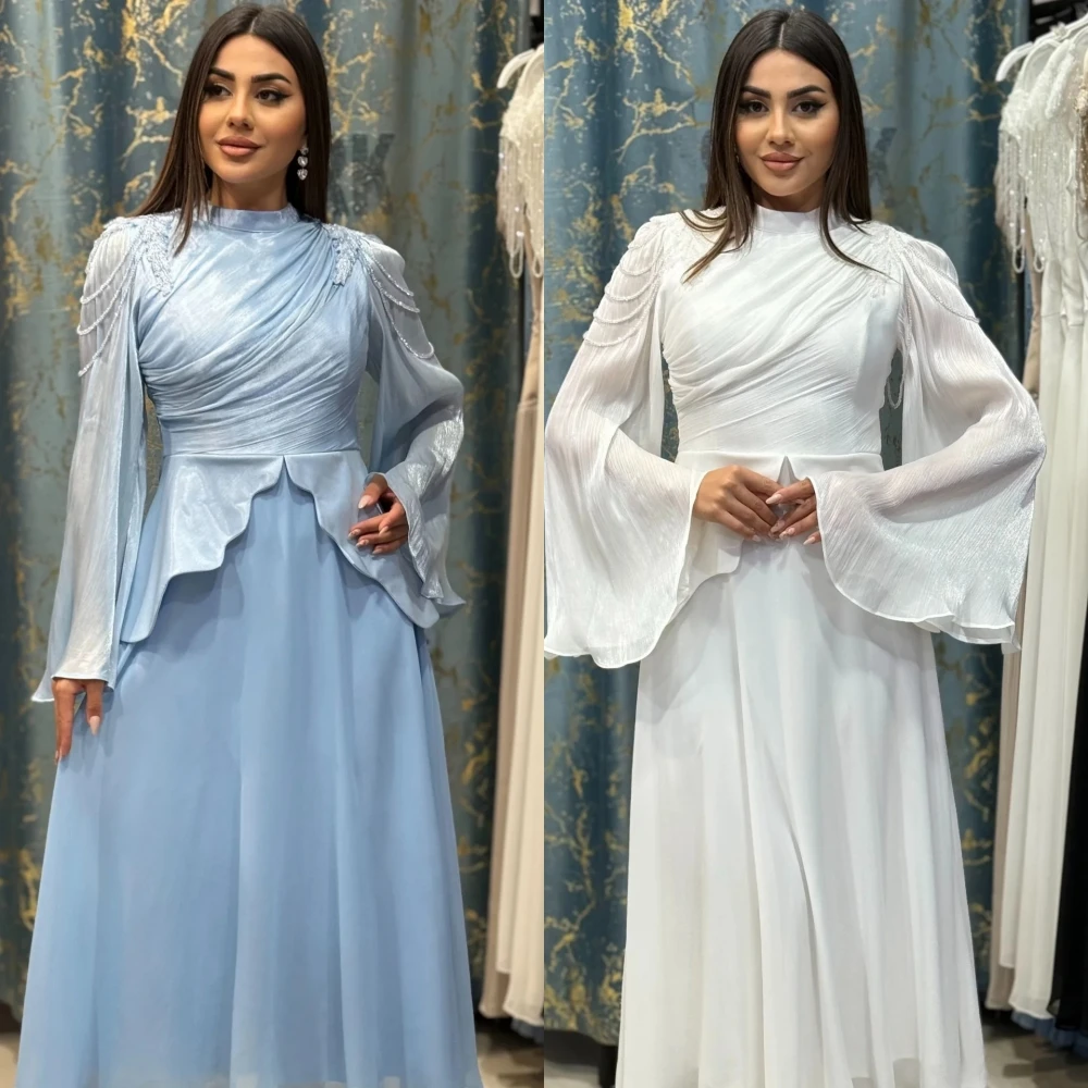 

Customized Evening Dress Pleat Beading High Collar A-line Long Dresses Bespoke Occasion Woman Elegant Party Wedding Glitter