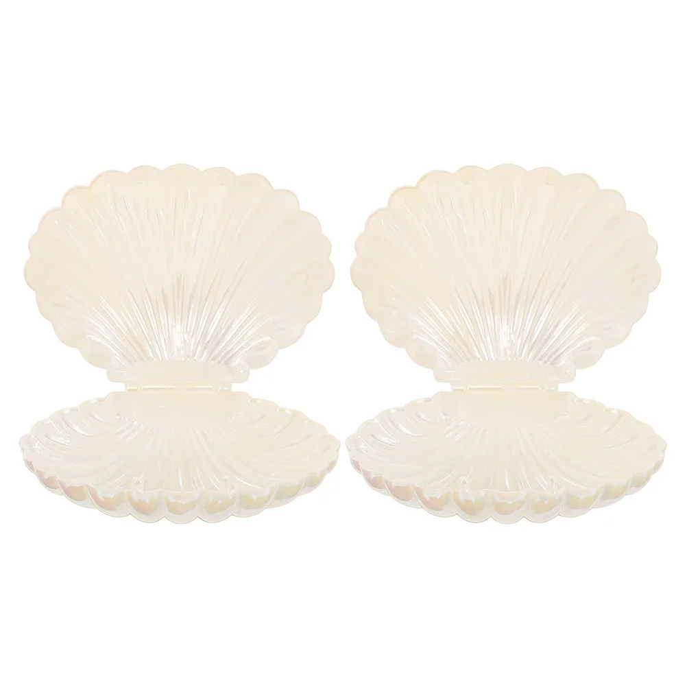 

2Pcs Seashell Jewelry Tray Plastic Shell Design Pearlescent Jewelry Box Key Holder Desktop Decoration Wedding Favor