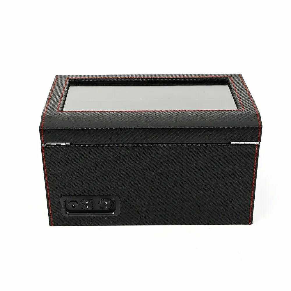 صندوق لف الساعة مع محرك ثنائي الاتجاه صامت وجلد بولي يوريثان من ألياف الكربون، 4 حجرات دوارة +6 حجرات تخزين للرجال/النساء