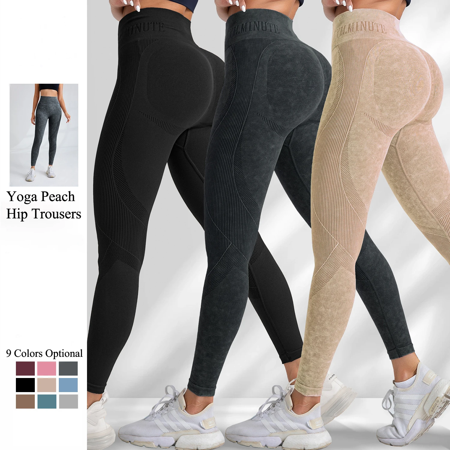 

Women's Yoga Sports Leggings V-back Waist Tights High Waist Hip Liftting Gym Pants Frosted Water Wash Stretchy Yoga Leggings