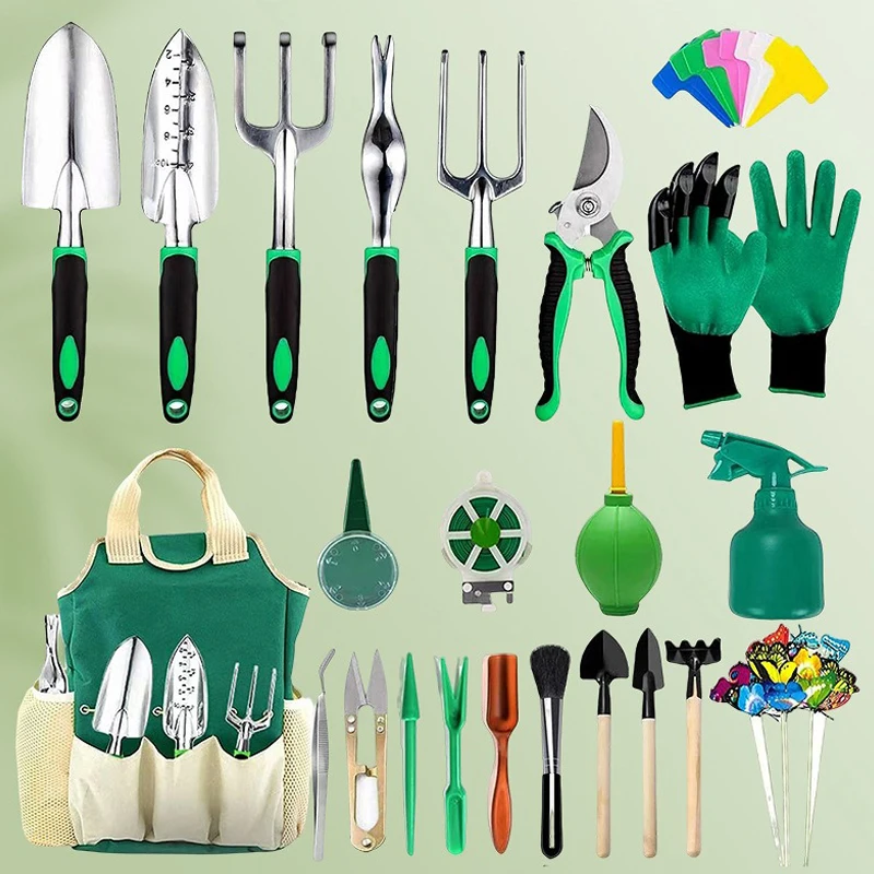 Gardening Tool Set 23 Piece Stainless Steel Heavy Duty Flower Planting Manual Hand Tool Kit with Storage Bag