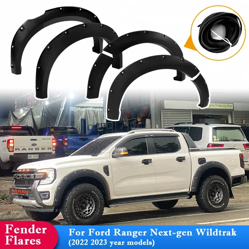 6'' Rivet Style Fender Flares  Wheel Arch Extensions For Ford Ranger 2022 2023 Next Gen Wildtrak Matte Black 4X4 Car Styling