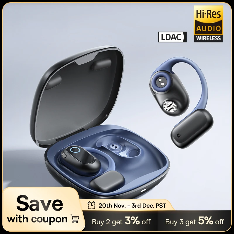 2026 Fit سماعات أذن رياضية لاسلكية مفتوحة الأذن بلوتوث 5.4 خطافات أذن كبيرة باس سماعات أذن رياضية وقت اللعب 60 ساعة