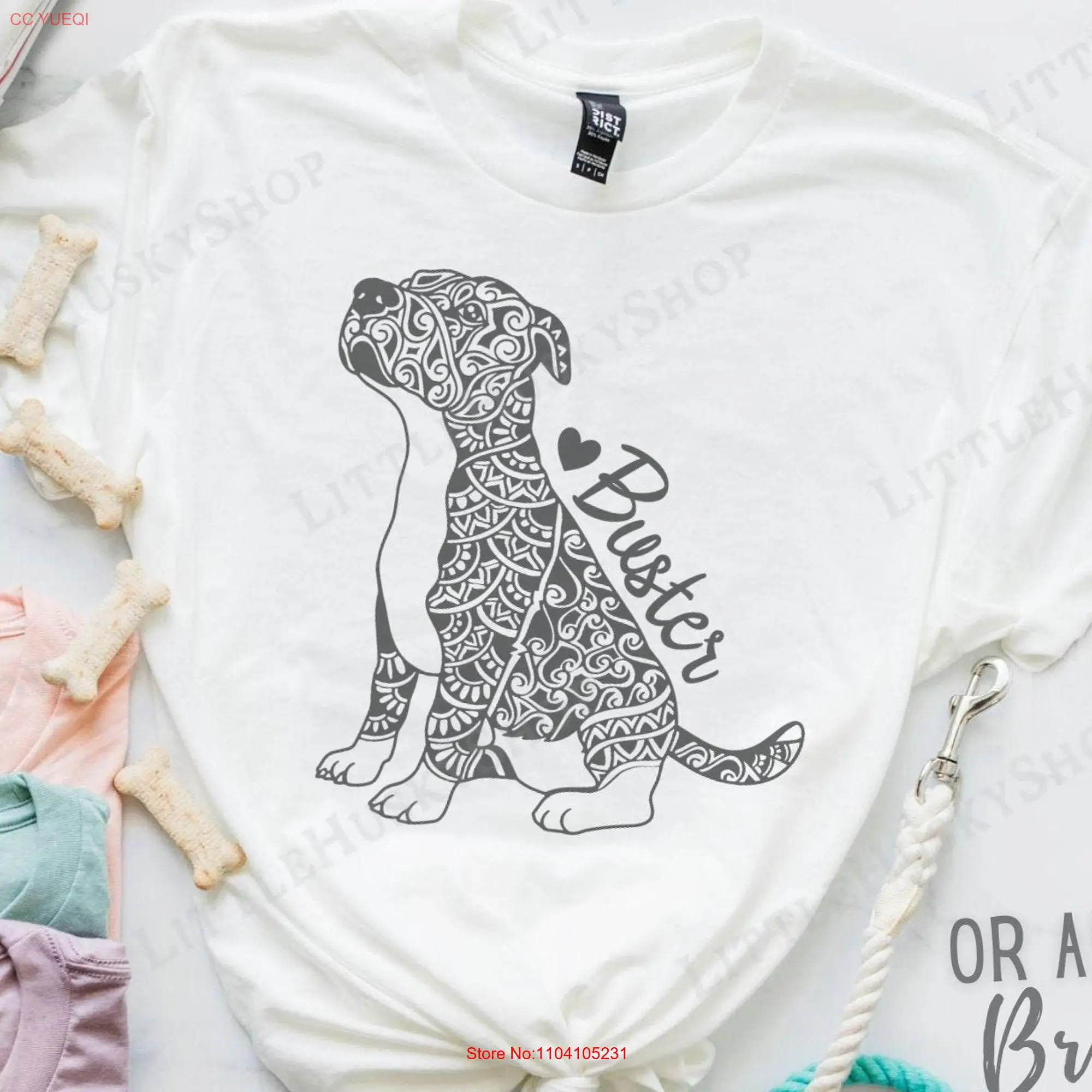 Pit Bull Mandala Drawing T Shirt Pitbull Sitting on a Pittie Puppy with Your Dog's Name Soft Dog Mom