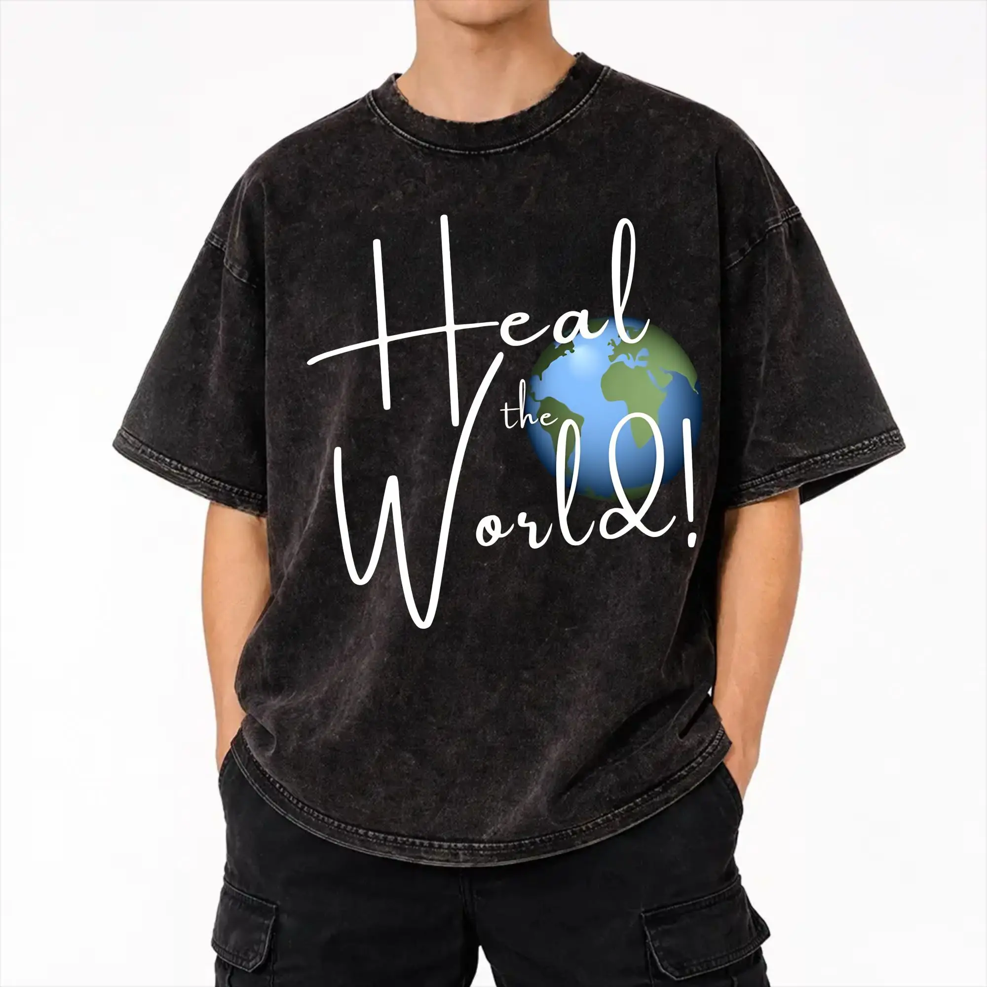 Heal The World MJ Signature michaels jacksons T Shirt Washed 100% Cotton High Street T-Shirt  Novelty for Men Women Streetwear