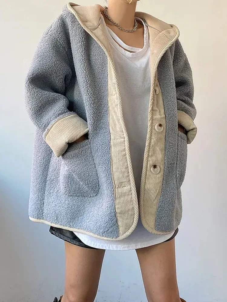 

Женское хлопковое пальто с капюшоном из ягненка, свободное пальто из теплого цвета, осенне-зимнее пальто из натуральной кожи и меха