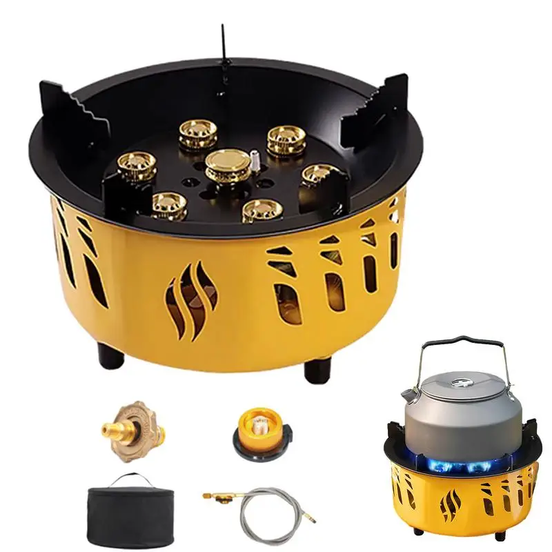 

7 Heads Camping Windproof Stove 20000W High-power Outdoor Integrated Design Cooking Burner for Hiking Picnic Camping Gas Stove