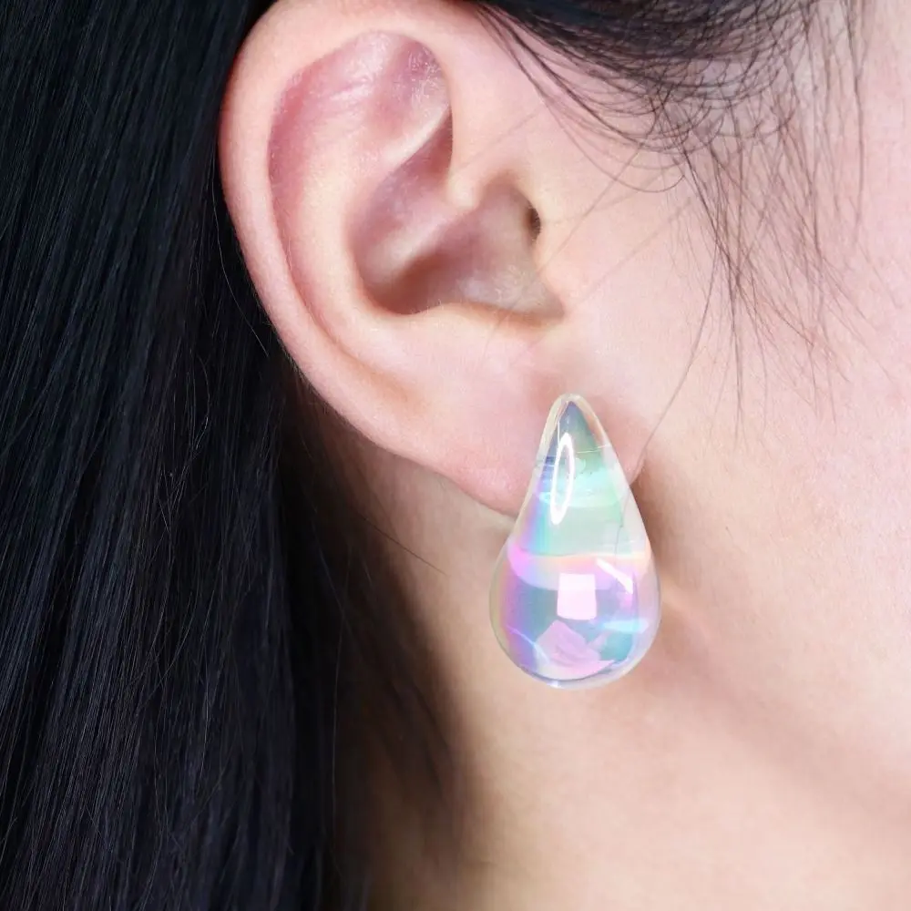 Colorful Water Drop Earrings Korean Vintage Large Teardrop Dangle Earrings Irregular Stud Earrings