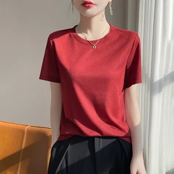 2026 Summer New Round Neck T-shirt Joker Thin Solid Color Short Sleeve Half Sleeve Loose Bottom Top