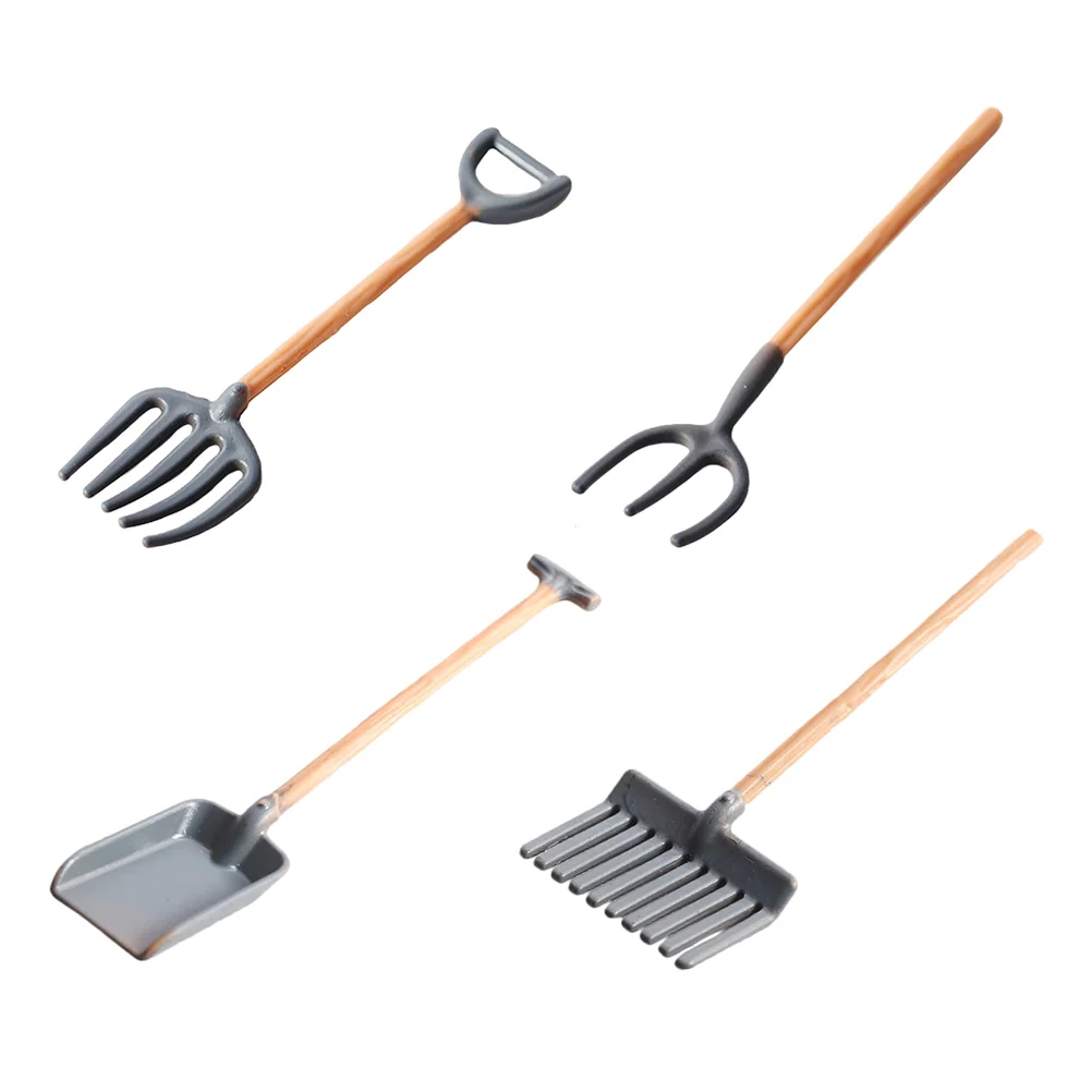 4 Pcs Mini Farm Toy Rake Dollhouse Accessories Kids Garden Tools Toys Shovels