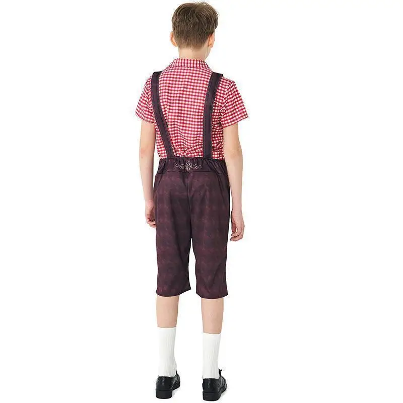 Salopette de bière à carreaux couleur t-shirt, Costume d'halloween pour enfants, Costume de scène pour garçons, vêtements à thème de bière, tenue de faion pour enfants
