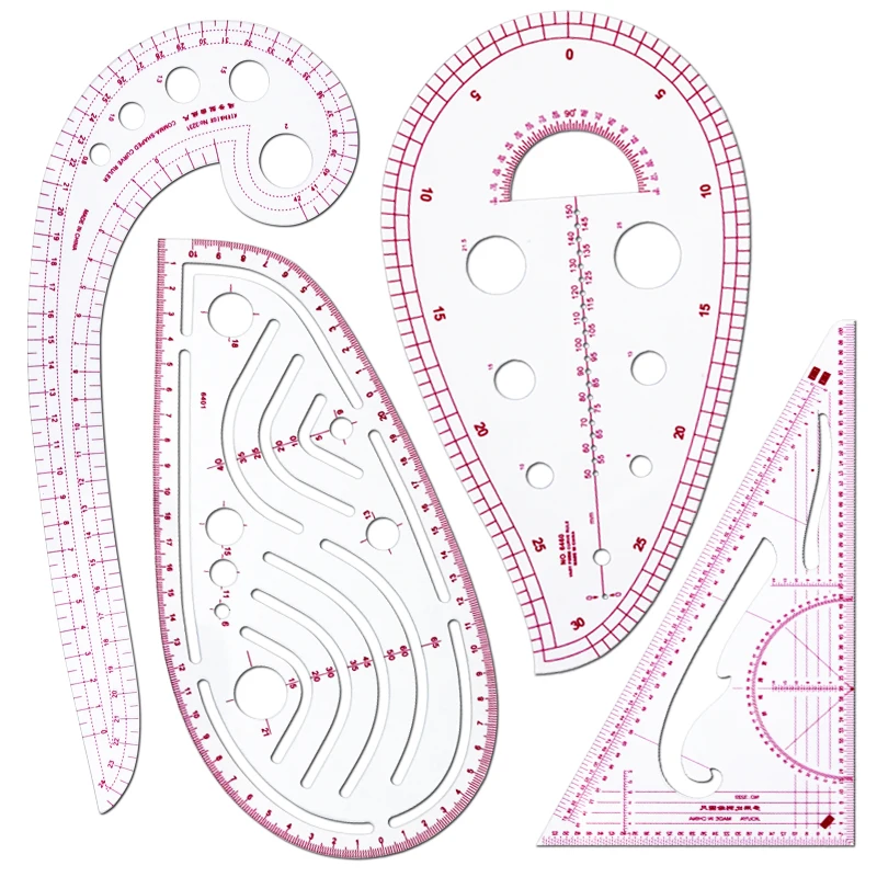 

Набор из 4 швейных линеек для разметки выкроек, шитья, рисования, квилтинга, пэчворка и вырезания кривых линий