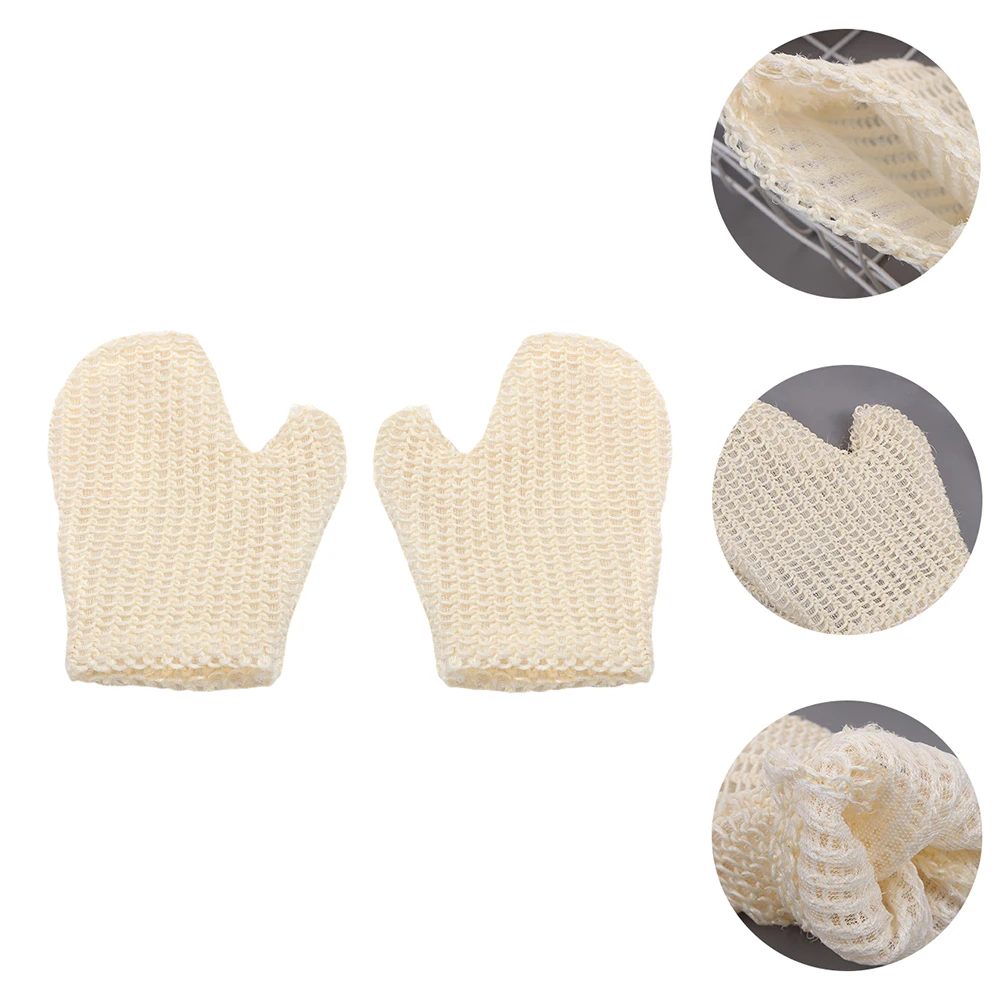 

2Pcs Bath Mitts Exfoliating Shower Mitten Cleaning Gloves Body Scrubber Sisal Material Lightweight Camping Travel White