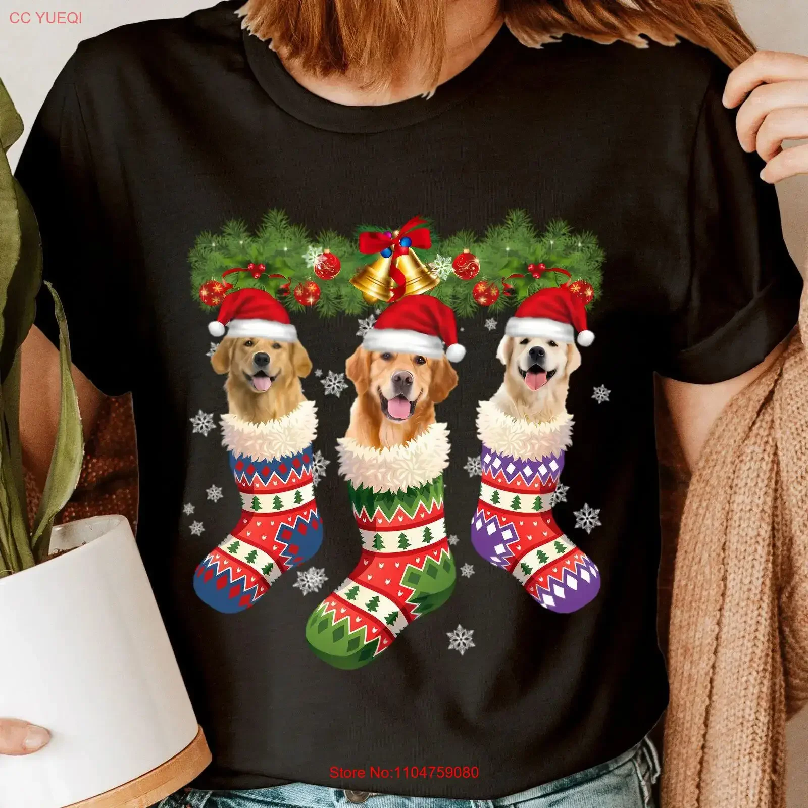Christmas Stockings With Adorable Dogs Funny Novelty Womens T Shirt Top DJG vintage Washed homme graphic fashion Breathable