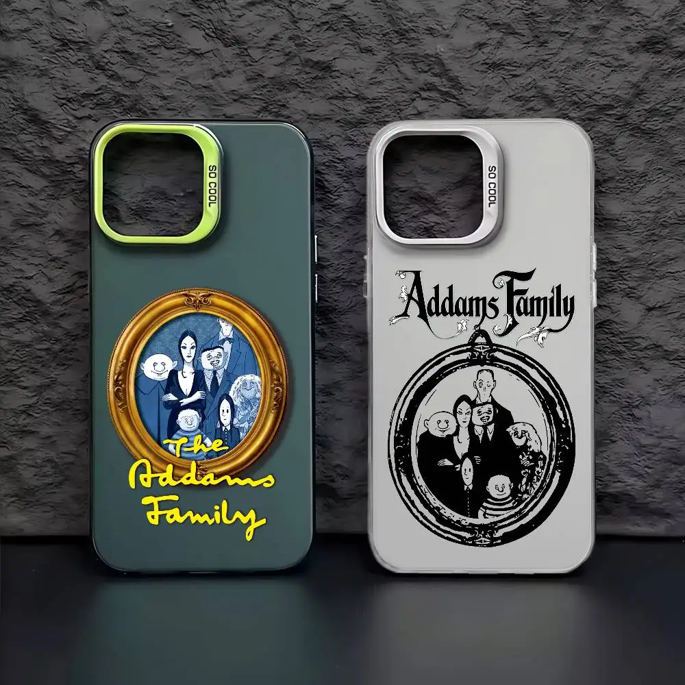حافظة هاتف T-The Addams Anime F-Family لهاتف iPhone 16 15 14 13 12 11 Pro Max زر معدني مستقل مطلي بالكهرباء