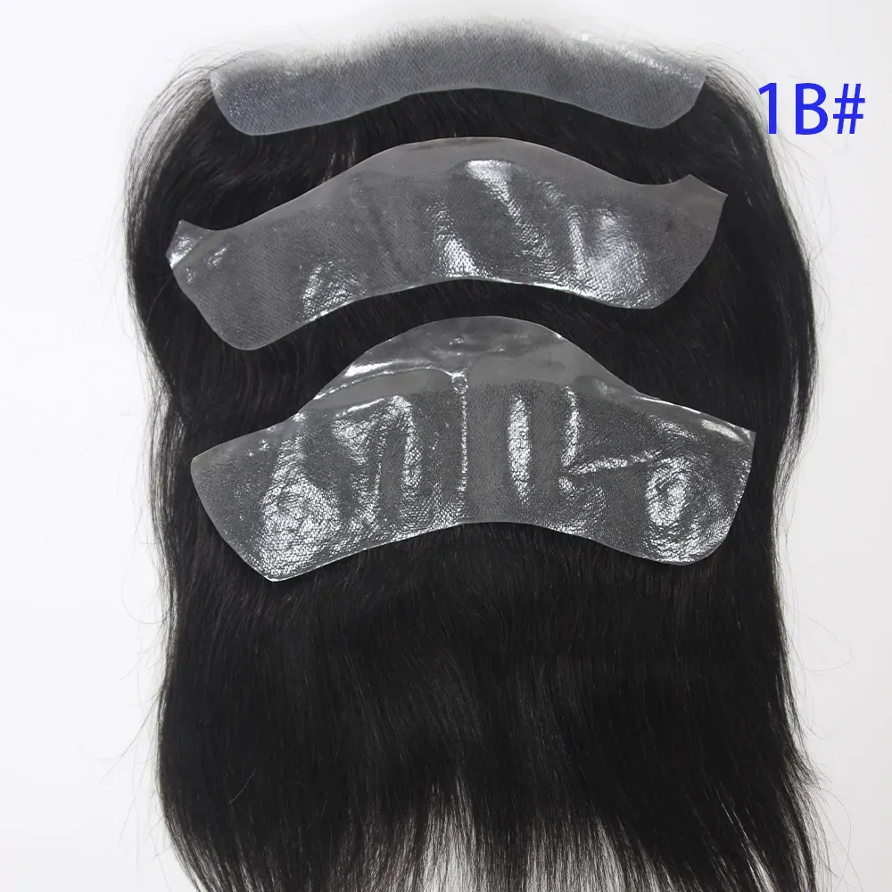 Frontal Hairpiece Black 1B Color Hairline PU Skin 0.04-0.06mm Toppers Replacement Systems for Men's Hair wig