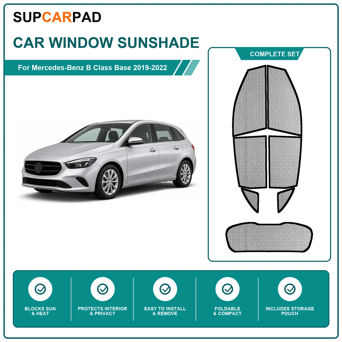 For Mercedes-Benz B Class Base 2019-2022 Full Set Car Window Sunshades UV Block Privacy Heat Insulated Foldable Car Curtain