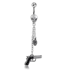 1pcs Vintage Skull Gun Dangled Belly Button Rings Stainless Tassel Sun Moon-Shaped Curved Belly Piercing Ombligo 14G Navel Ring