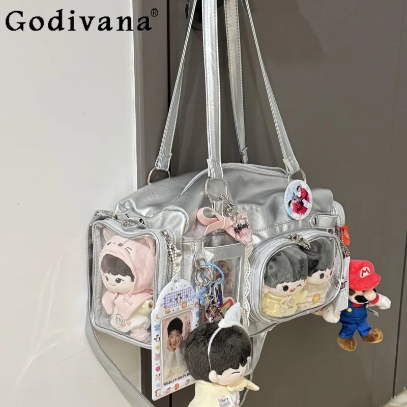 2025 New College Wind Cute Girl Two-dimensional Jk Uniform Transparent Pain Bag Large Capacity Tote Bag Shoulder Armpit Bag
