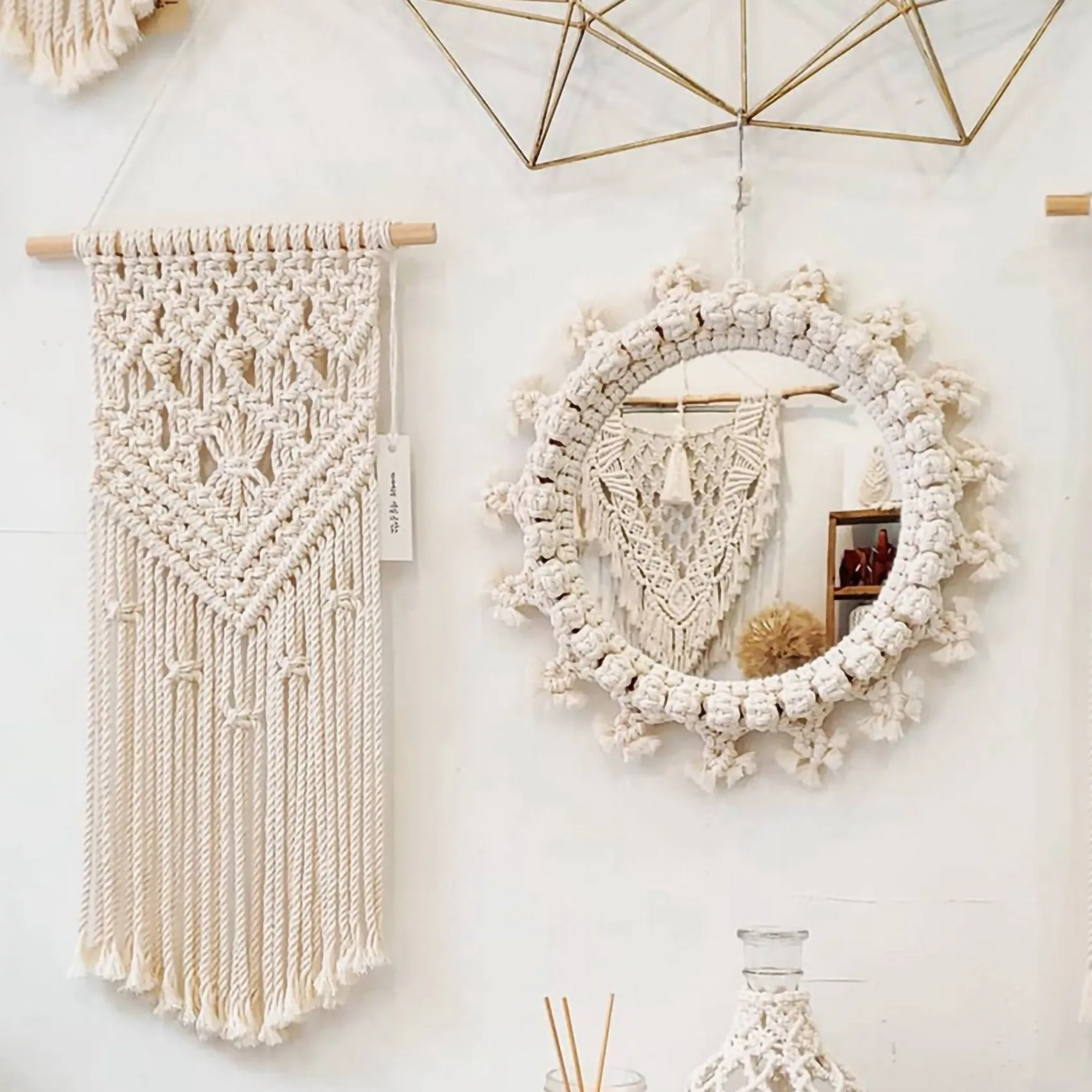 Y42A-Macrame Cord Natural Cotton Rope 3Mm With Wood Ring Wood Stick For DIY Teether Macrame Kit Wall Hanging Plant Hanger