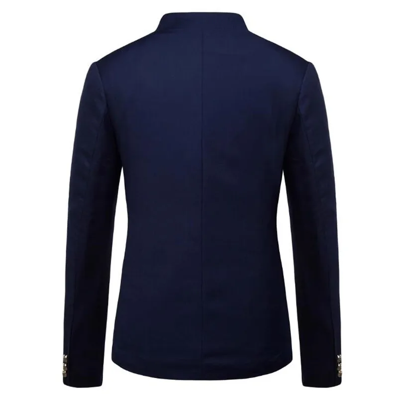 Men Blazer Coat 2023 Spring New Fashion Button Decorative Chinese Style Slim Fit Stand Collar Solid Color Suit Jacket