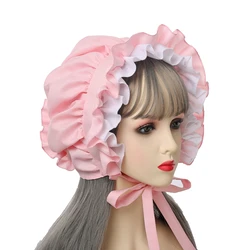 Victorian Bonnet Hat for Women Girl Pilgrim Lolita Vintage Ruffles Maid Cosplay Hats