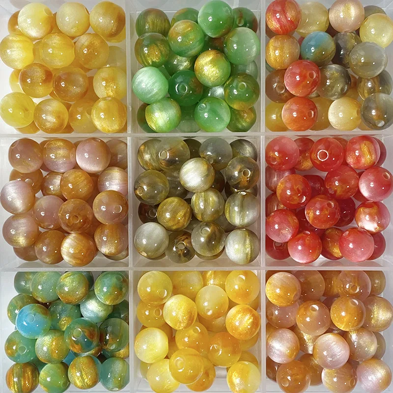 50個入り-8mm-10mm-ドリームスターリースカイ-レジンラウンドビーズ-ゴールドサンド-クイックサンド-キャッツアイ-ルースビーズ-diy-ブレスレット-ネックレス-ジュエリー製作-a