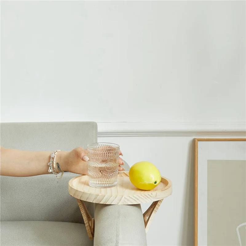 

B97A-2X Round Foldable Wooden Sofa Clip On Side Table For Wide Couches Arm,Armrest Table For Eating/Drinks/Snacks/Remote