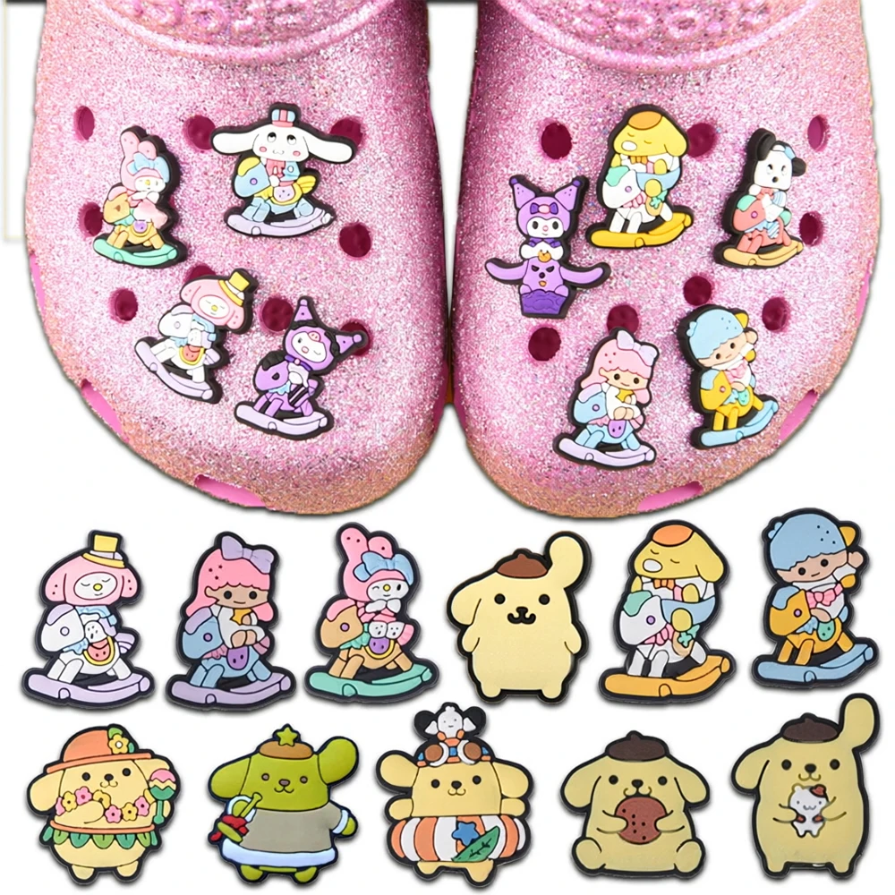 24/6PCS Pochacco My Melody Little Twin Stars Shoe Charm Wholesale PVC Wristband Decor Buckle Detachable DIY Waterproof Partygift