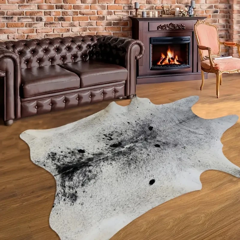 Artificial Cowhide Carpets for Bedroom American Style Rugs for Living Room Black and Brown Thick Faux Fur Rugs Home Decoration