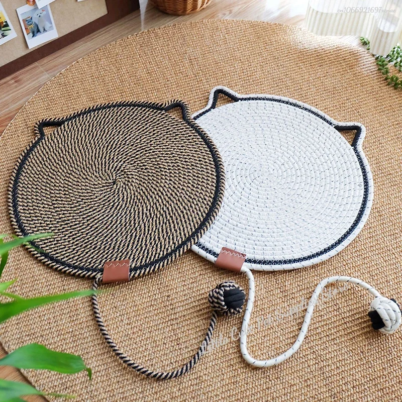 Cat Scratcher Mat Hand Woven Cartoon Pet Pad Cute Scratch Proof Cat Scratcher Pad With Ball For Cats Kittens