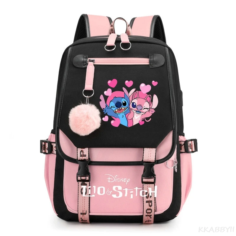 Cartoon Anime mochila escolar para adolescente, mochila Lilo e Stitch para meninas, mochila de lona para laptop, mochila feminina