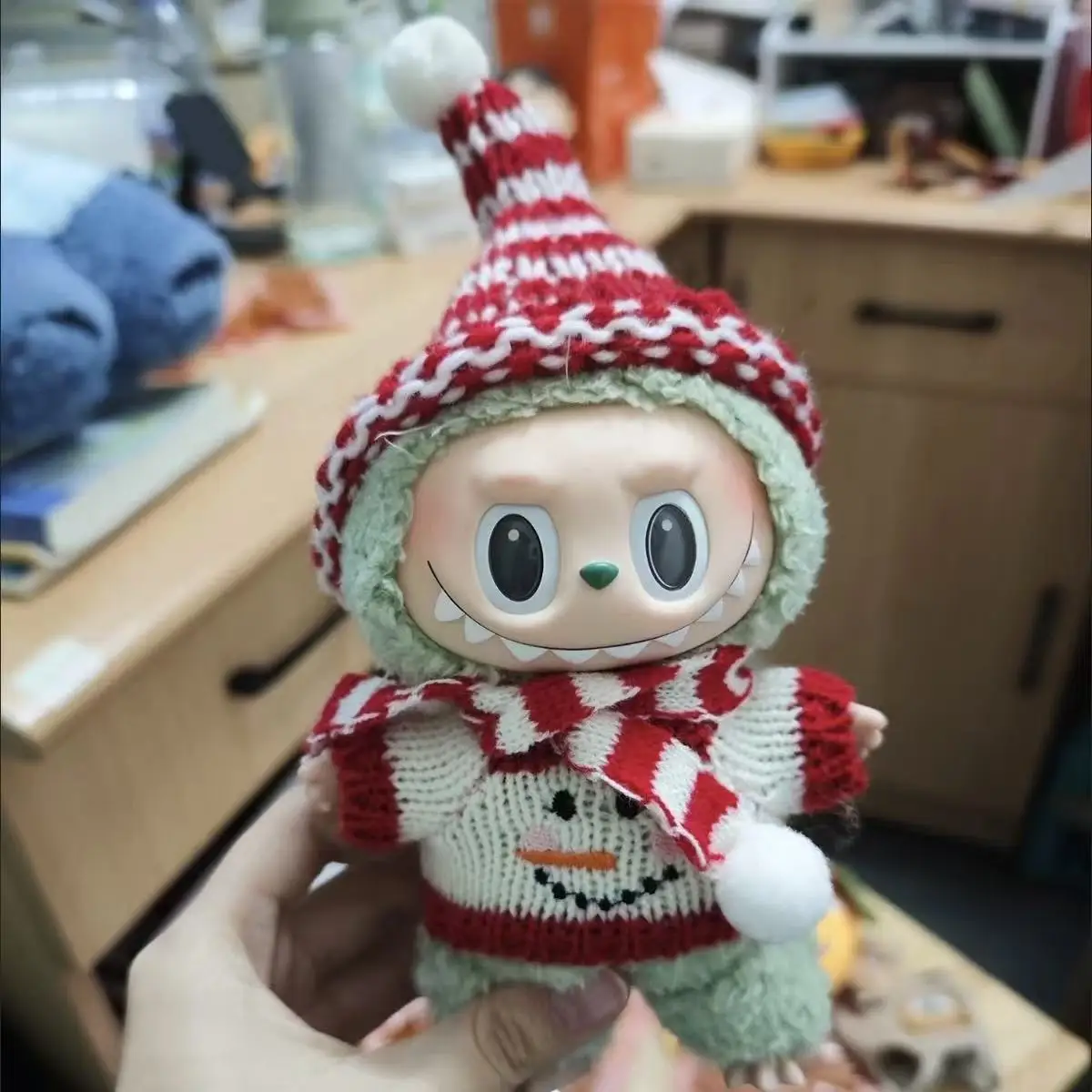 17cm mini roupas de boneca de pelúcia acessórios para labubu ídolo v1 v2 biscoito de natal homem camisola chapéu roupas presente de ano novo