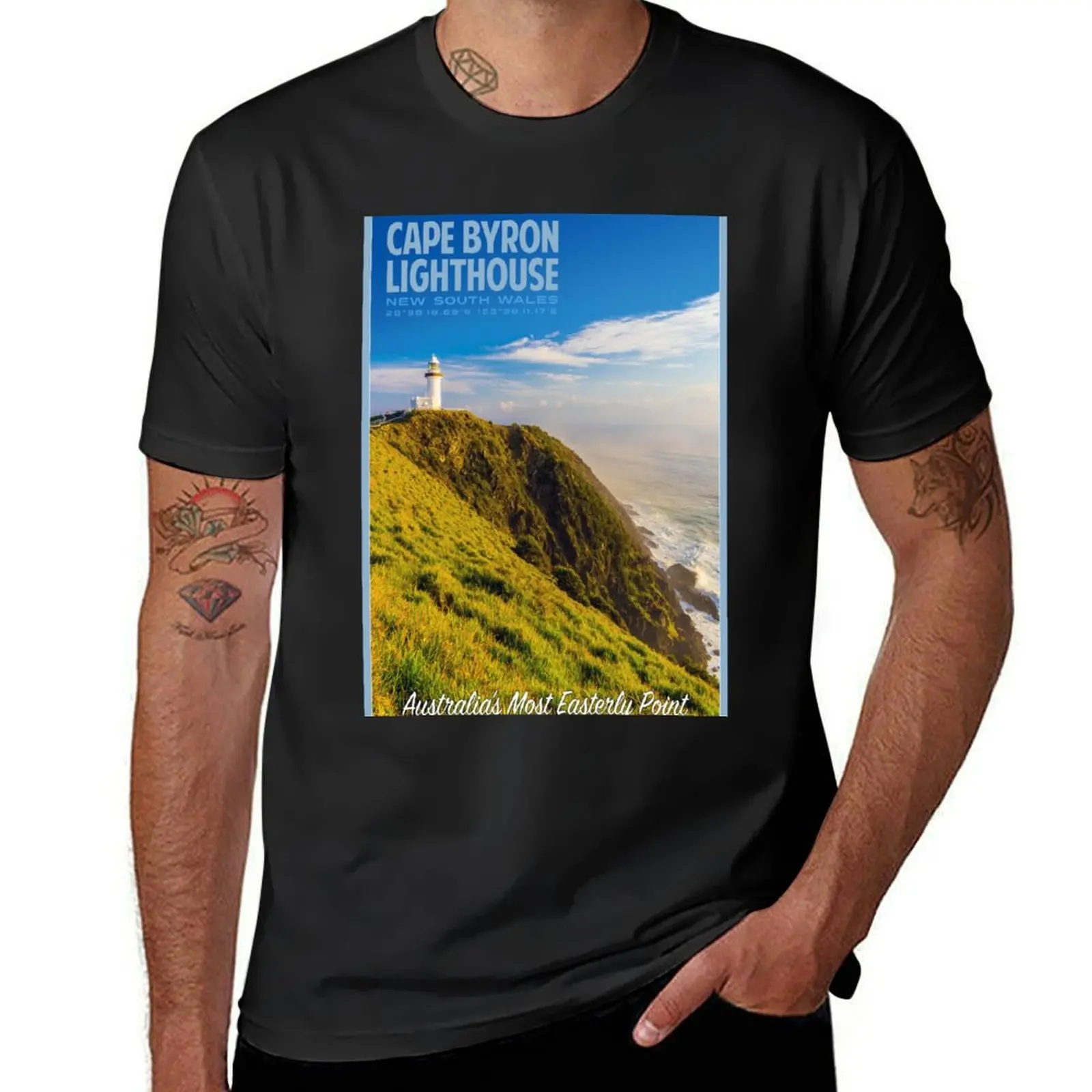 Cape Byron Lighthouse Travel Poster T-shirt tees quick drying slim fit t shirts for men