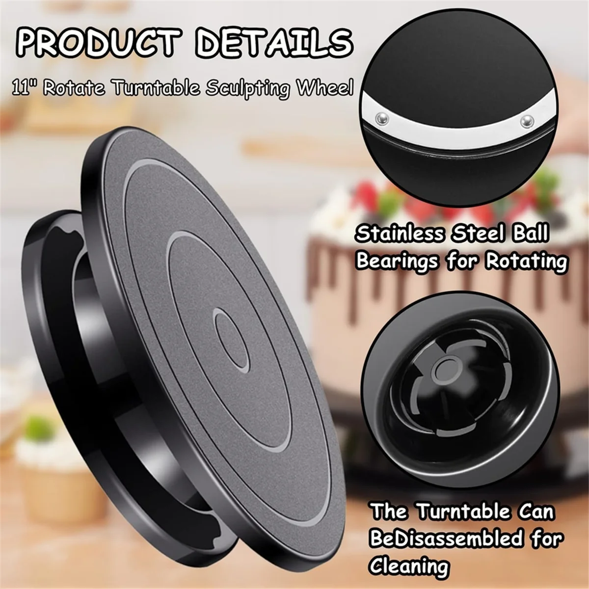 

BISM1 11 Inch Rotate Turntable Sculpting Wheel Revolving Cake Turntable Black Painting Turn Table Stand
