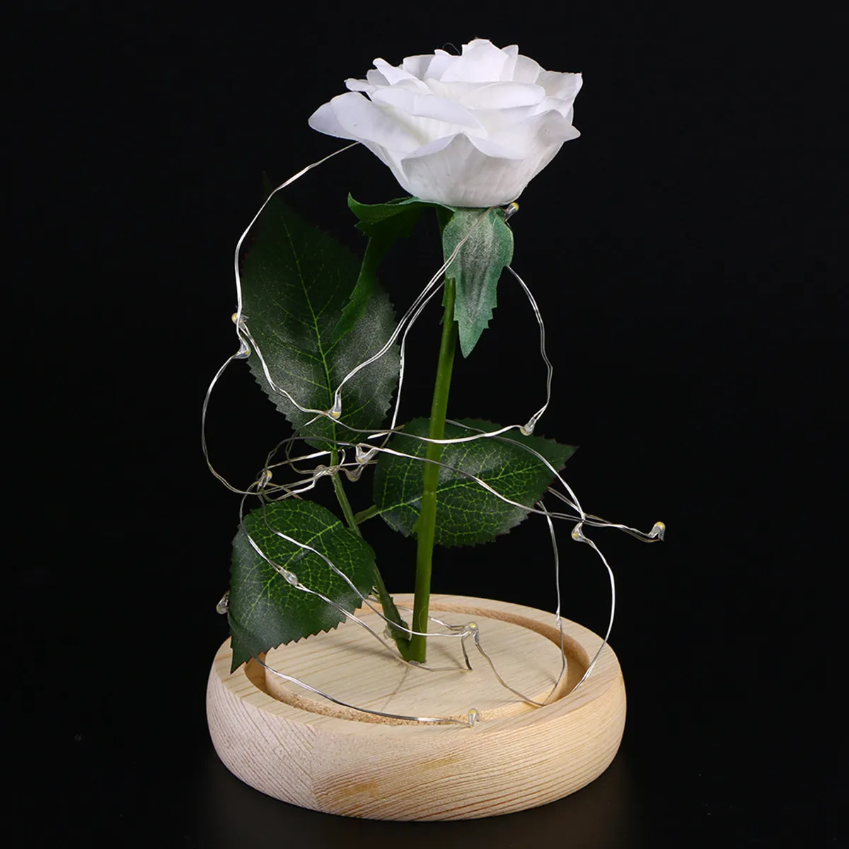 ロマンチックなイルミネーション付きローズドーム、木製ベース付きプレミアム人工シルクフラワーled装飾デスクランプ（誕生日用）
