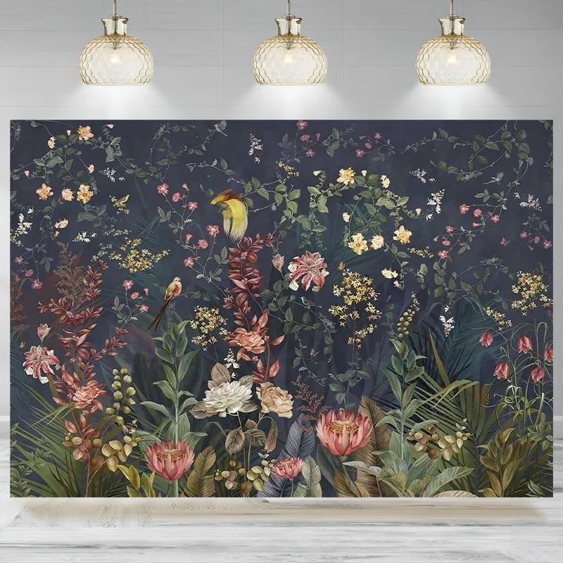 Jungle Garden Flowers Birds Backdrop Plant Floral  Tropical Botanical Hanging Photographic Background Party Decoration Banner