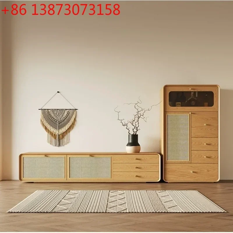 Solid wood log color modern simple small apartment storage Nordic living room home TV cabinet