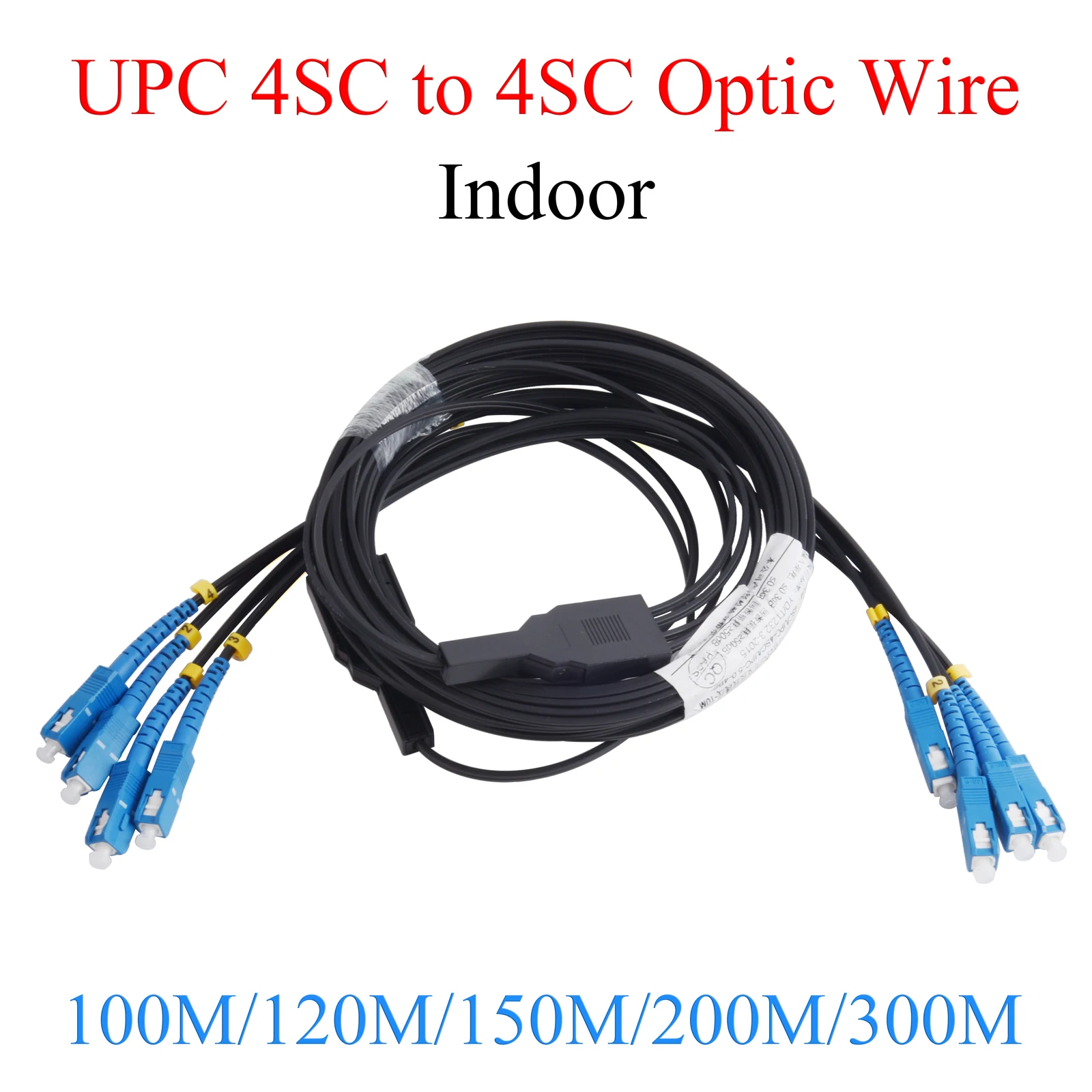 Kabel optik ekstensi SERAT OPTIK UPC 4 SC ke 4 SC, kabel optik ekstensi serat optik 4 SC mode tunggal 4-core dalam ruangan, kabel Patch konversi 100M/120M/150M/200M