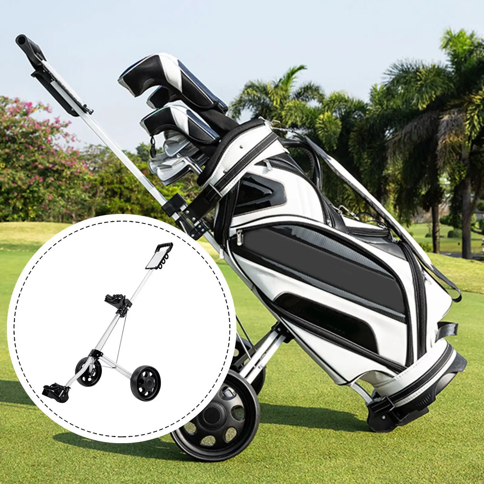 

Golf Push Cart Equipment, Foldable Push Trolley, Hand Cart Golf Bag Cart for Putting Greens, Outdoor, Country Clubs , Courses