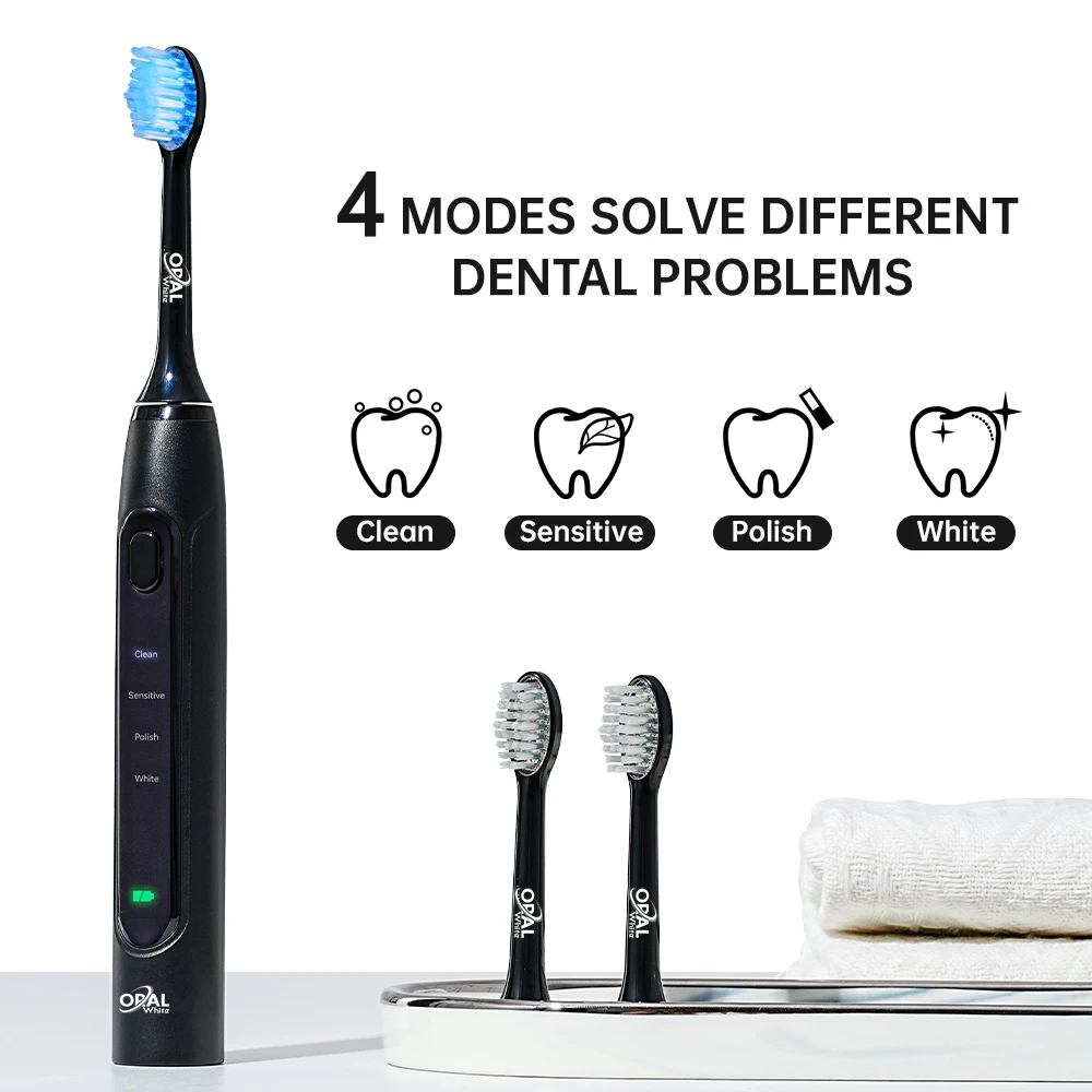 Groothandel thuisgebruik Hoge kwaliteit effectieve reiniging 4 modi Blauwe led zachte haren Zwarte luxe elektrische tandenborstel