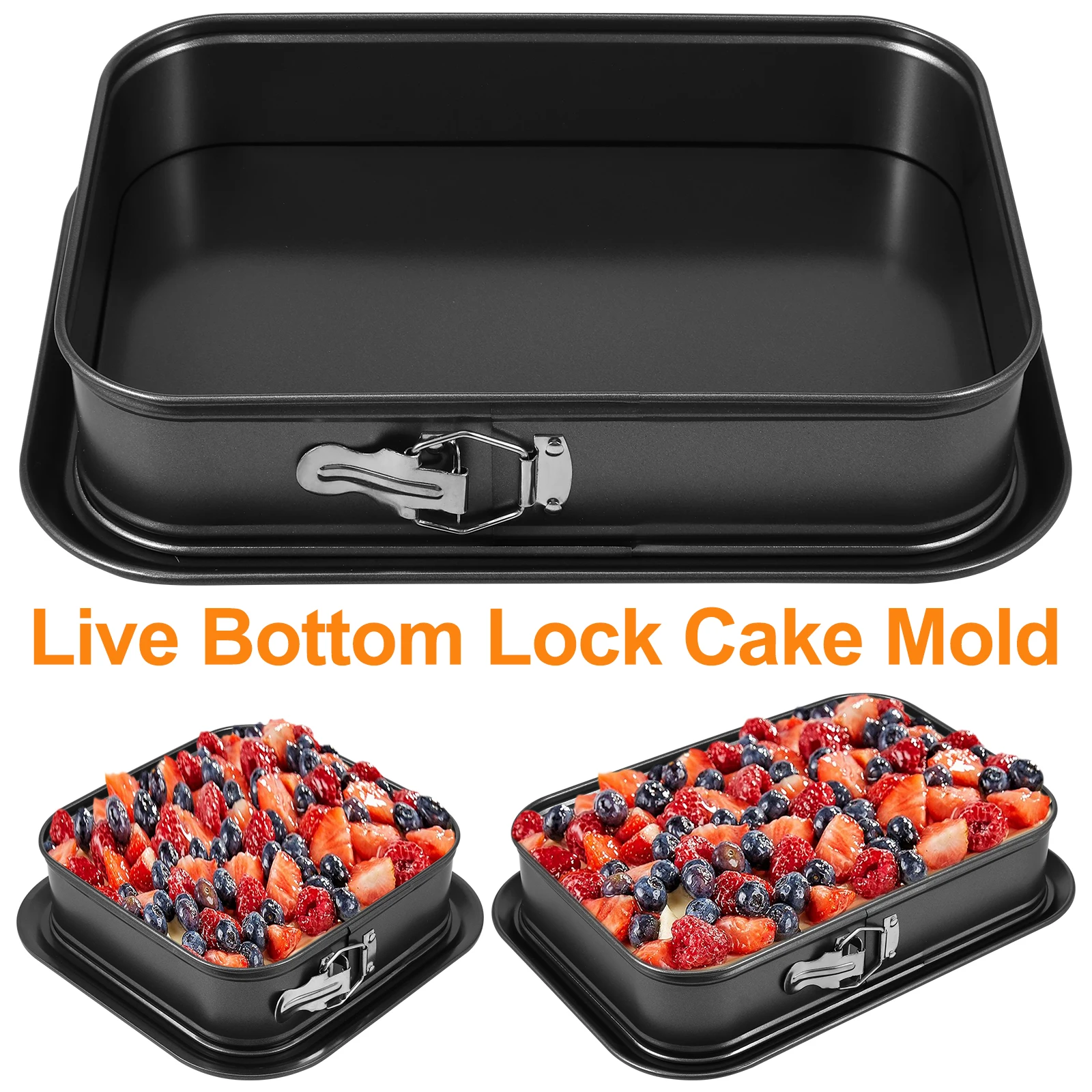 Käsekuchenbackform mit Abnehmbarem Boden aus Karbonstahl, Rechteckige Kuchenform, Antihaftbeschichtete Metall-Backform