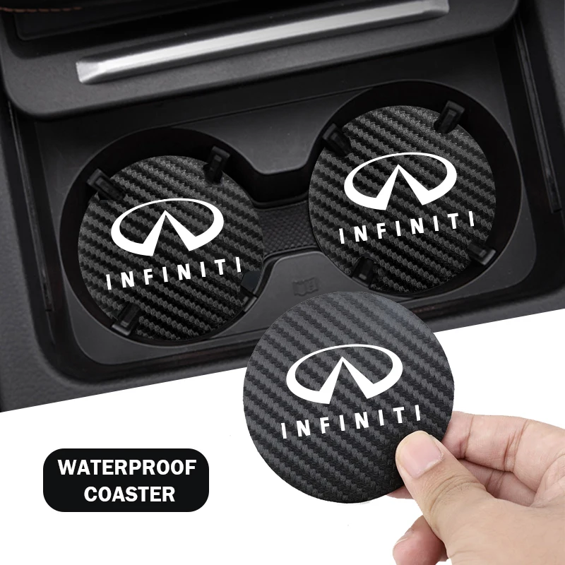 

2Pcs Car Interior Leather Coaster Anti-noise Water Cup Pad For Infiniti Q50 G37 QX70 FX35 Q60 Q30 QX60 JX35 QX80 M35 FX30 QX50