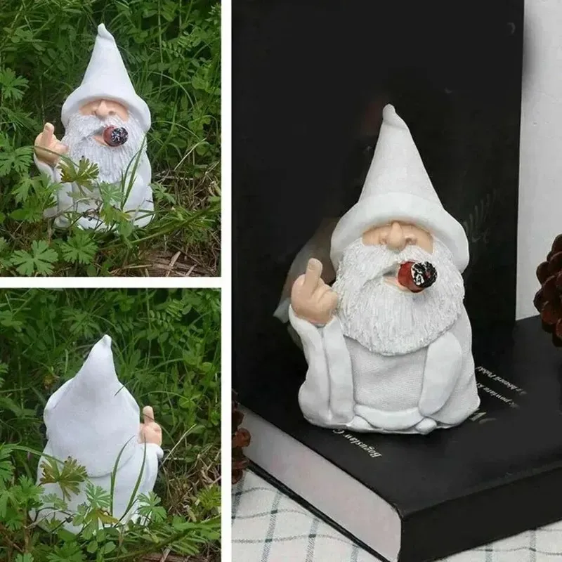garden gnome statue scornful smoking wizard dwarf sculpture indoor outdoor decor figurine creative ornament gift yard home patio