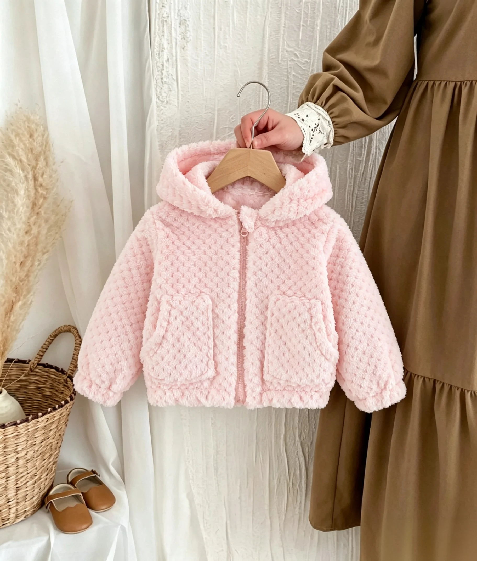 Winter New Pink Hooded Baby Girl Coat Casual And Simple Children'S Long Sleeved Clothes (6 Months -3 Years Old)