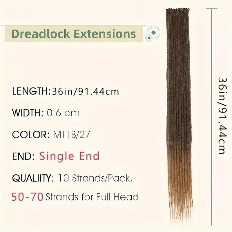 Synthetic Black Wigs Dreadlock Double  10 Strands 36Inch Wigs For Wonmen Dreadlock Extensions For Daily Use Dreadlock Extensions