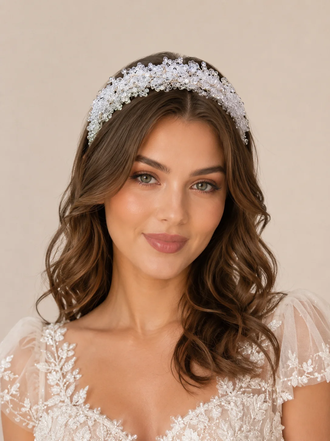 

Full Clear Crystal Babysbreath Headband Handmade Beaded Bridal Hairband Wedding Evening Party Hair Accessories for Bride