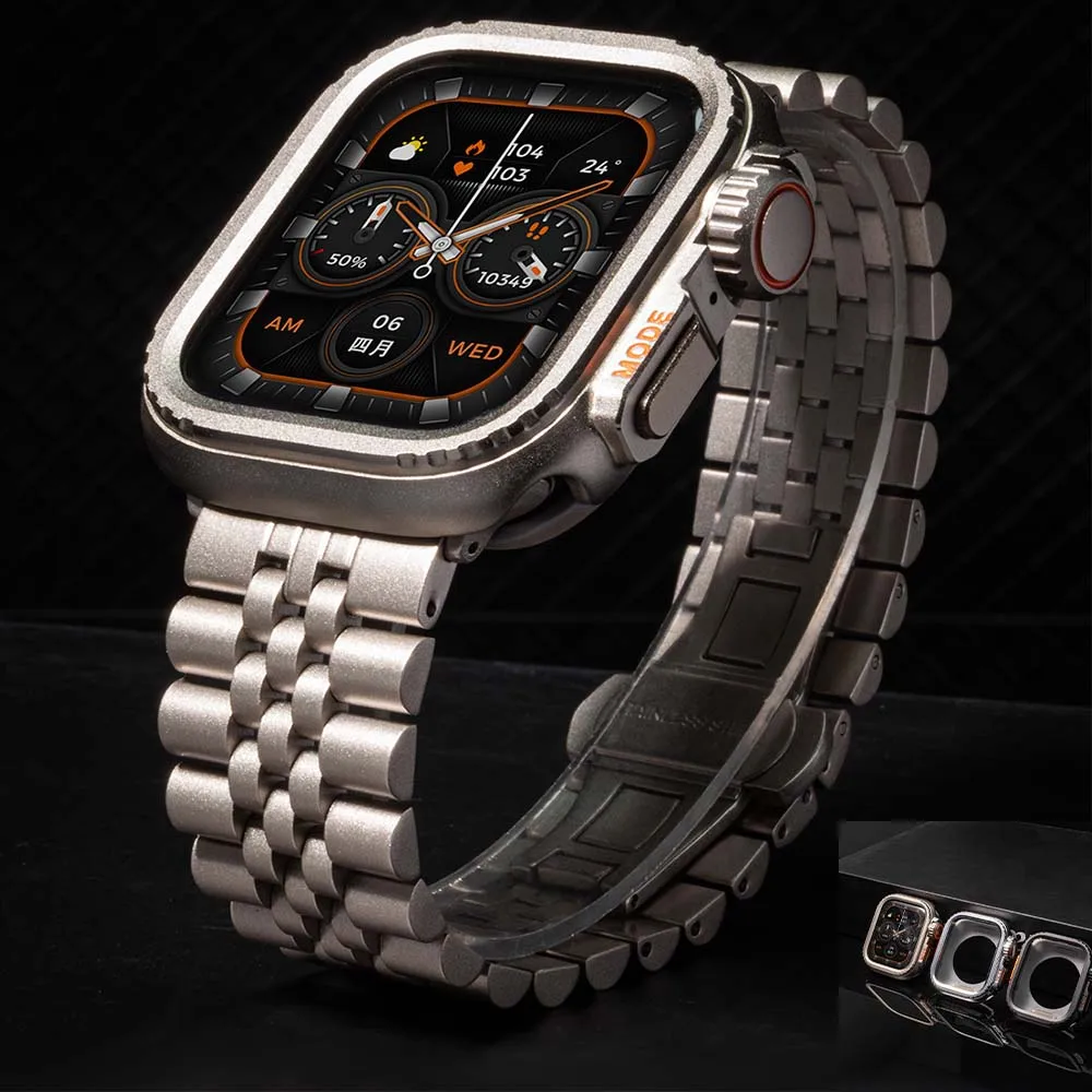 

Luxury Titanium Band for Apple Watch Ultra 49mm Series 10 46mm Titanium Orange Strap+case for Apple10 9 8 7 6 5 SE Watch 45/44mm