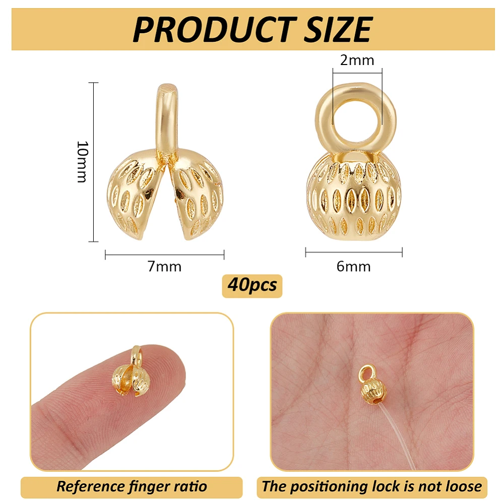 40 Pcs 18K Gold Plated Brass Clamshell Bead Tips Gold Crimp Cover Beads Chain Endcaps Calotte Ends Chain Connector Knot Cover