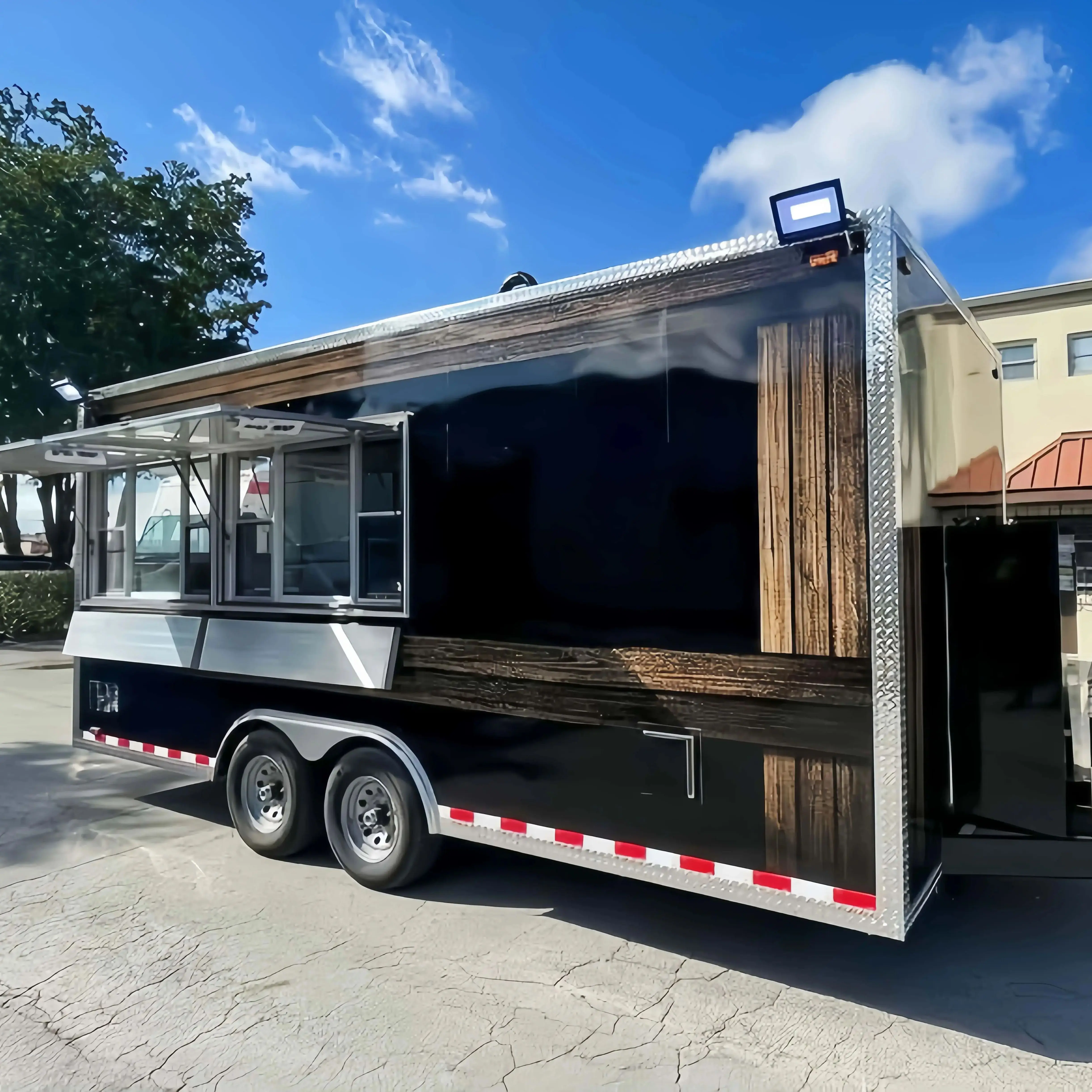 

Outdoor Kitchen Fully Equipped Food Truck Trailer for Sale Ice Cream Car Square Food Trailer Snack Cart